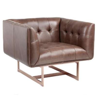 vintage leather gold steel base single seat sofa