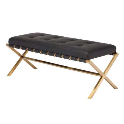 Gold steel frame leather bench  / Leather long bench