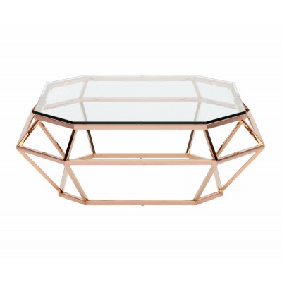 Diamond shape coffee table in rose gold steel frame 26036#