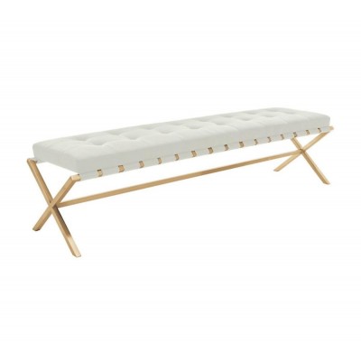 3 seater Gold steel frame leather bench  / Leather stool